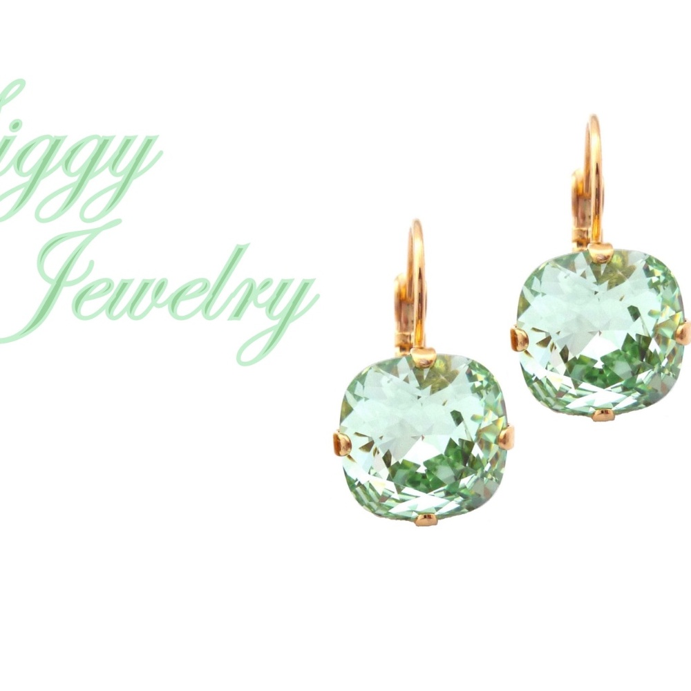Swarovski Crystal Light Green Chrysolite Cushion Cut Earrings